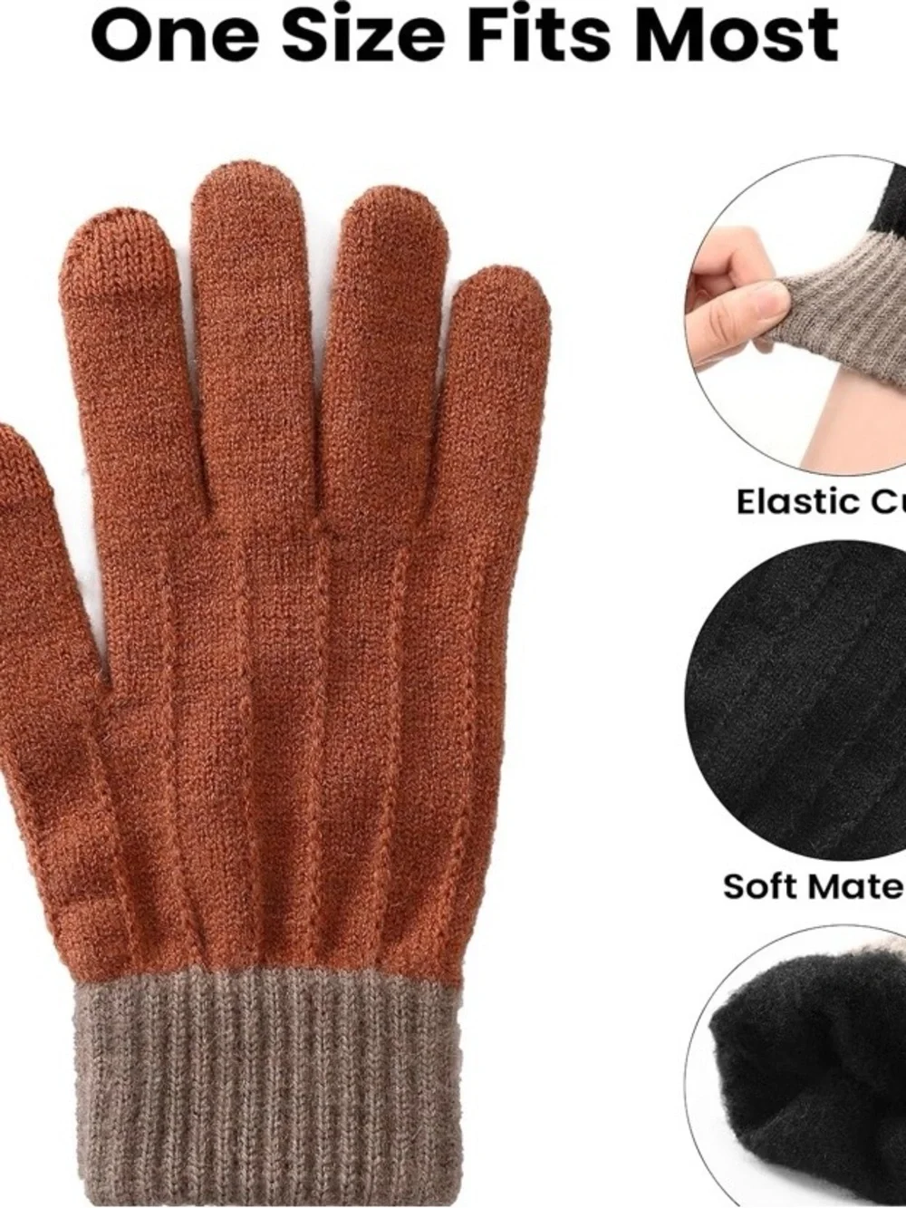 Clothirily Women Winter Gloves 2 Pair Black Orange Touchscreen Thermal Warm